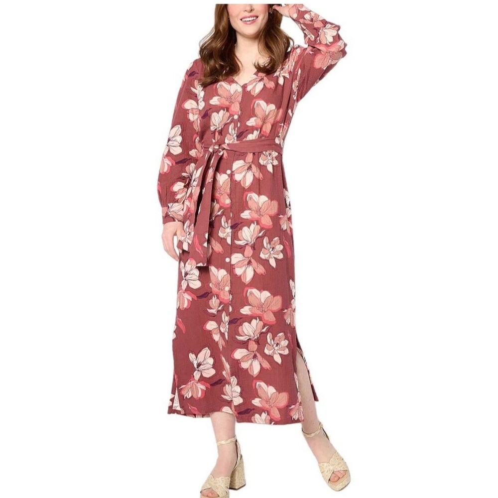 Peace Love World Boheme “I Am Love” Button Front Tie Waist XL Dress French Mauve